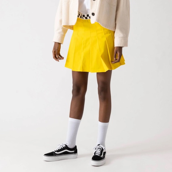 Vans X Tierra Whack Yellow Pleated Black/White Checkered High Rise Skirt NWT 25 - Picture 3 of 16